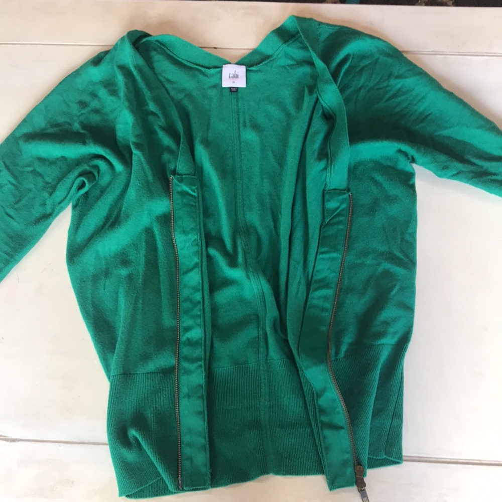 CAbi Kelly green double zipper cardigan/sweater